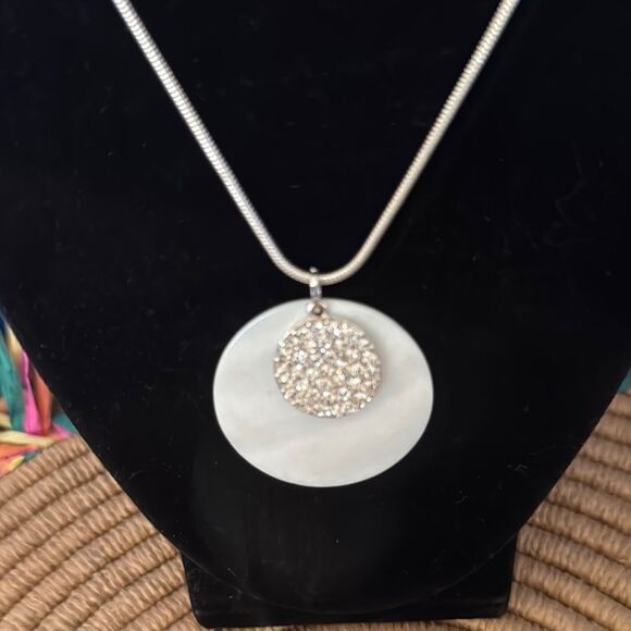 Chico’s Silver Pendant Necklace with Rhinestone Charm - Picture 2 of 3